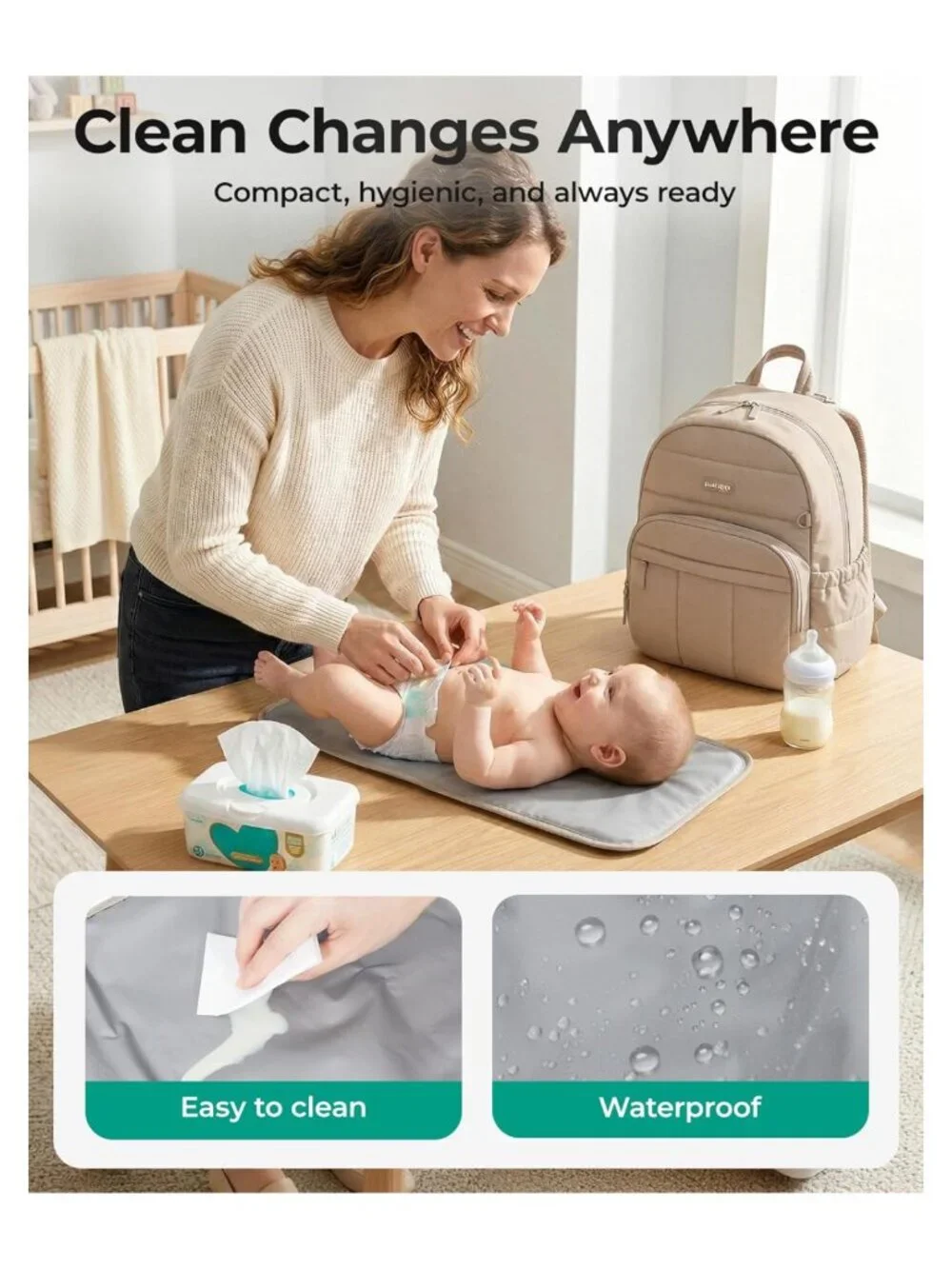 Diaper Bag Backpack Water Resistant 21L with Pad Lightweight